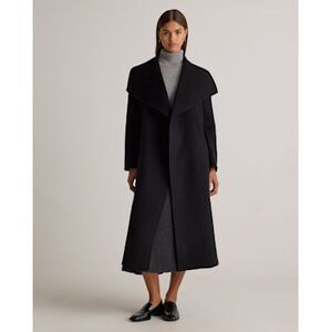 Quince Double-Faced Merino Wool Draped Collar Wrap Coat Black Outerwear S
